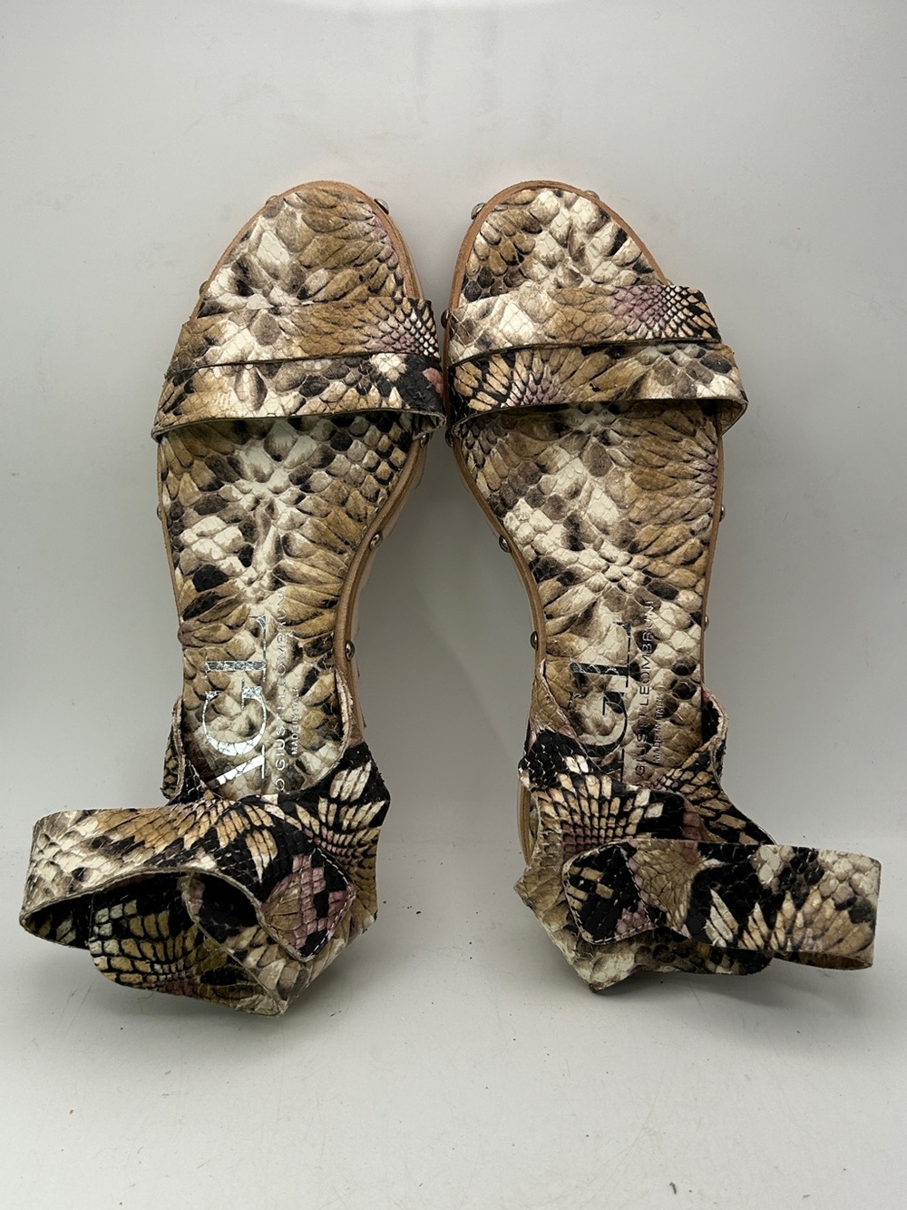 AGL womans sandals brown pink silver strappy python reptile animal size 38 US 8 - Picture 12 of 14